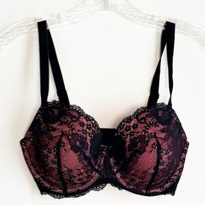 Victoria’s Secret Dream Angels Black and Pink Lace, Lined Demi Bra